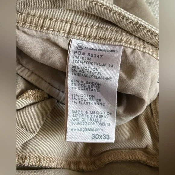 AG Everett Slim Straight Khaki/Beige Jeans 30x33 NWT - Picture 9 of 10